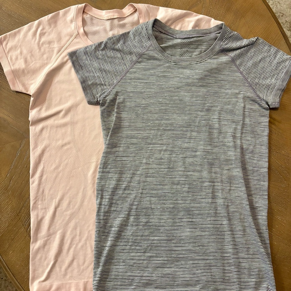 (2) Lululemon dri fit athletic shirts short sleeve size 8